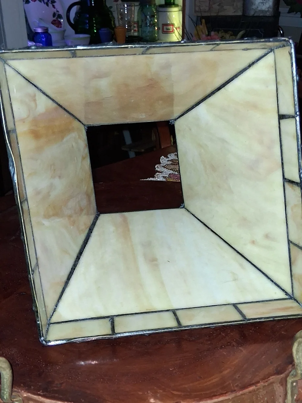 Stained Glass Slade Mission Style Glass Pyramid Lamp Shade in Cream/Brown/Black